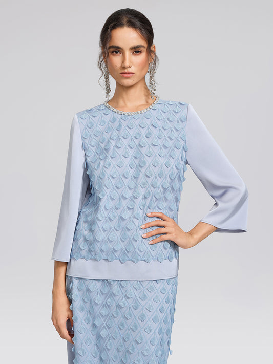 Mesh Ginkgo Embroidery Pearl Blouse