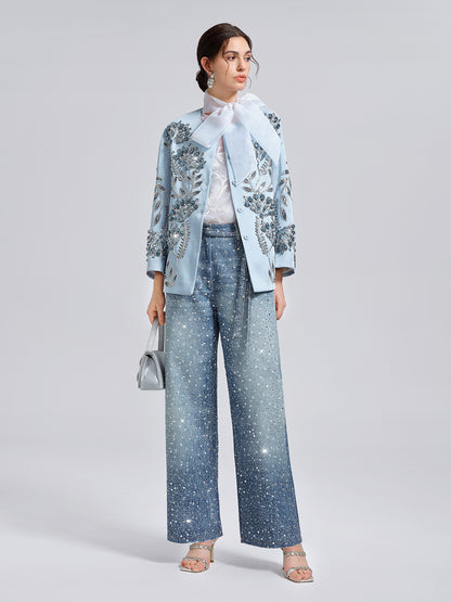 Hand-Beaded Embroidered Blue Jacket