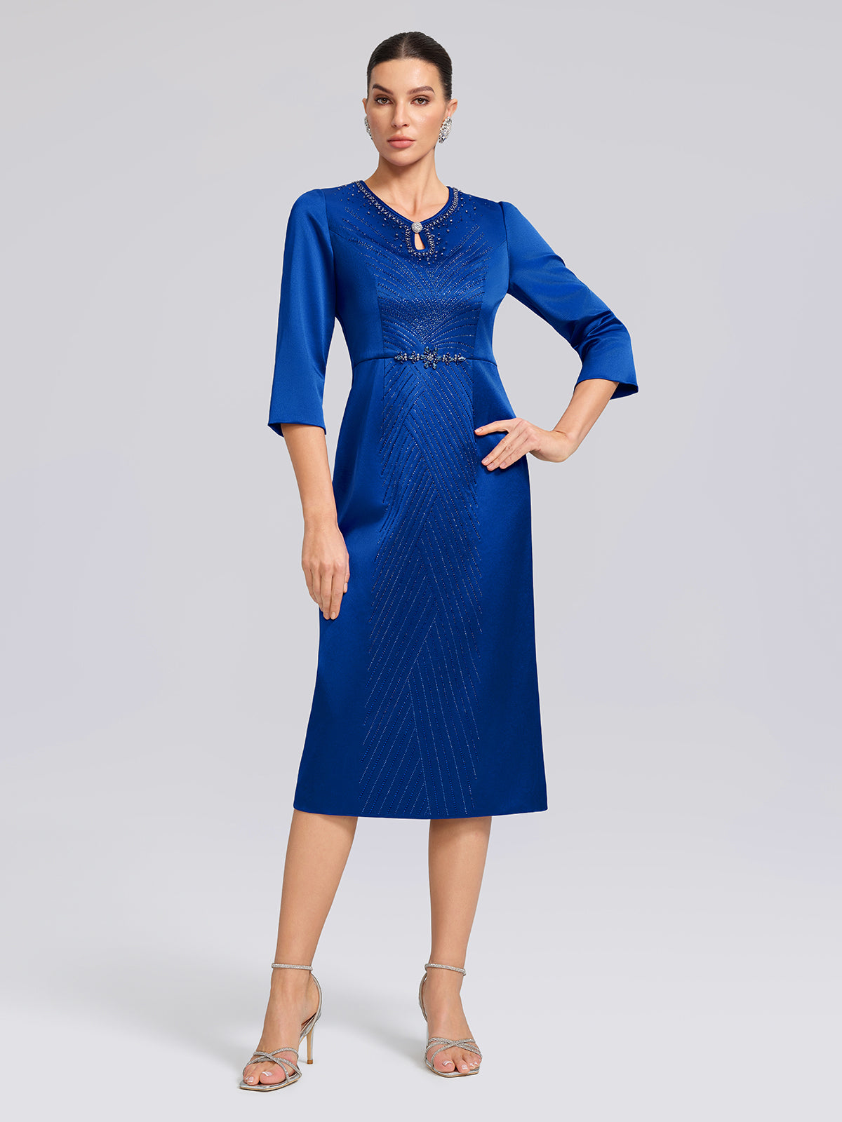 Crystal & Rhinestone Embellished Satin Dress