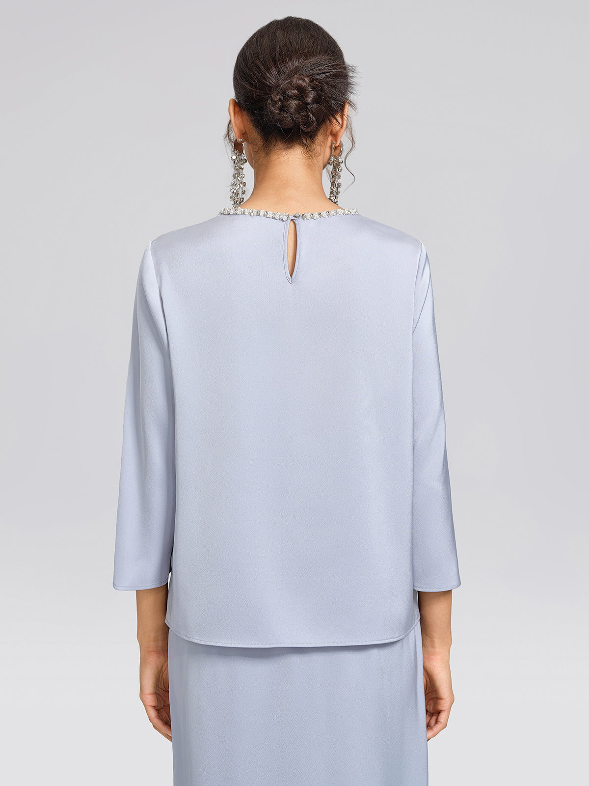 Mesh Ginkgo Embroidery Pearl Blouse
