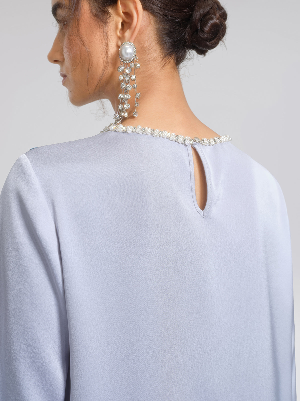 Mesh Ginkgo Embroidery Pearl Blouse