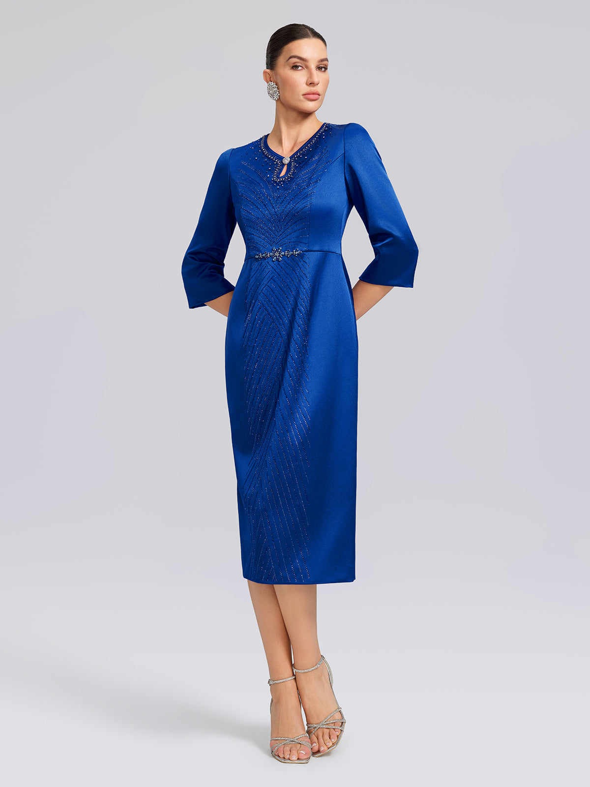 Crystal & Rhinestone Embellished Satin Dress