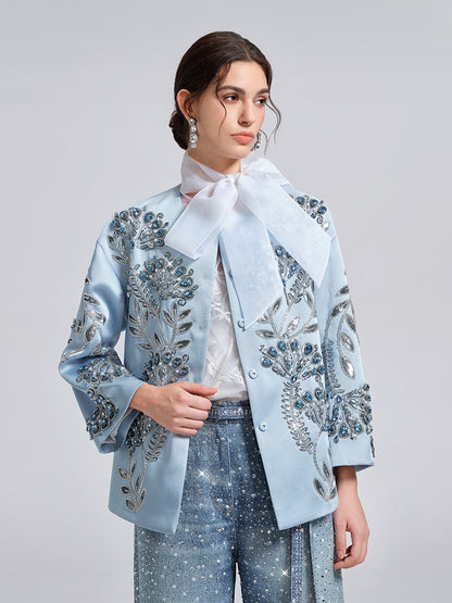 Hand-Beaded Embroidered Blue Jacket