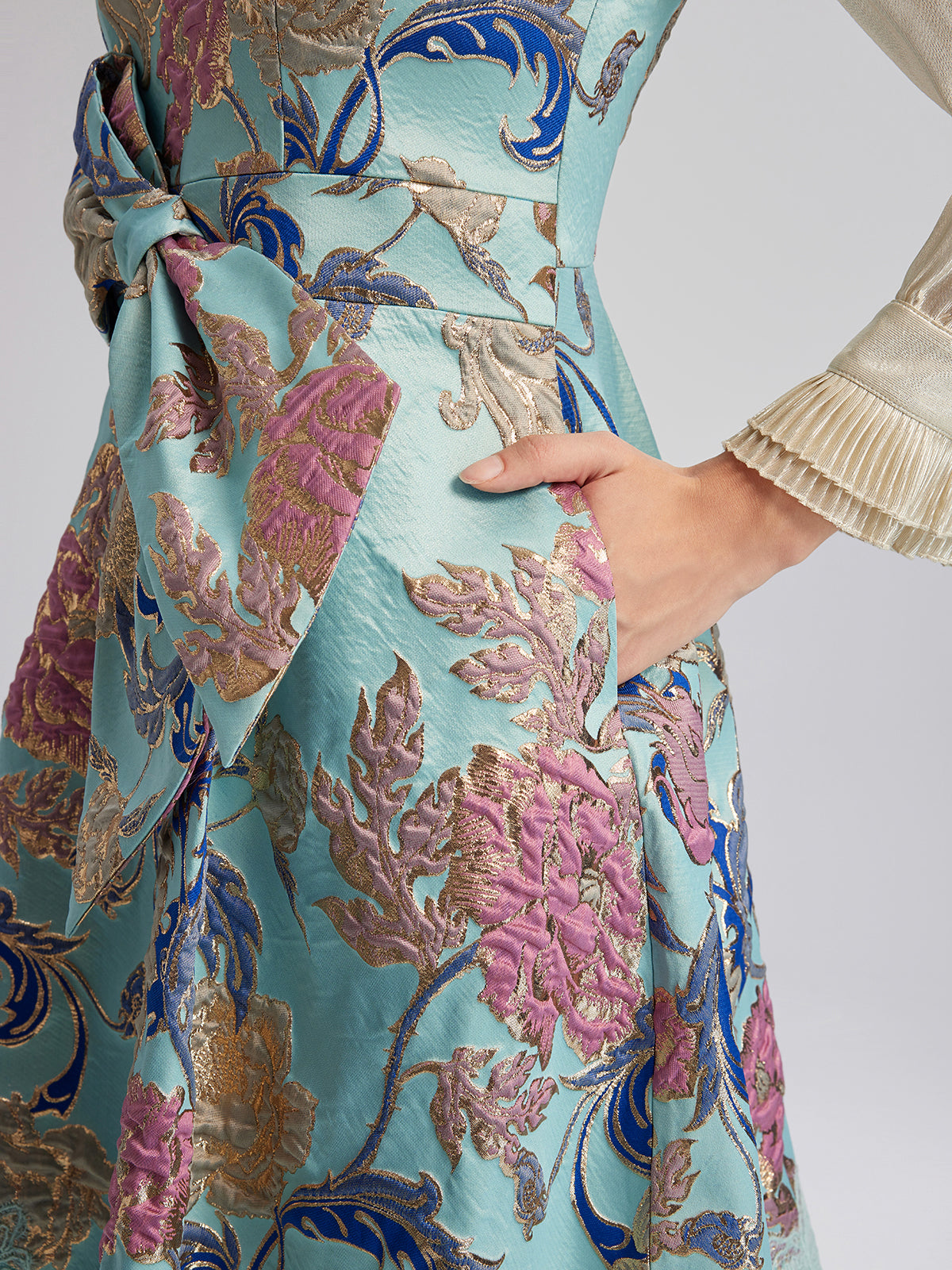 Hand-Set Rhinestone Embellished 3D Floral Bow Dress