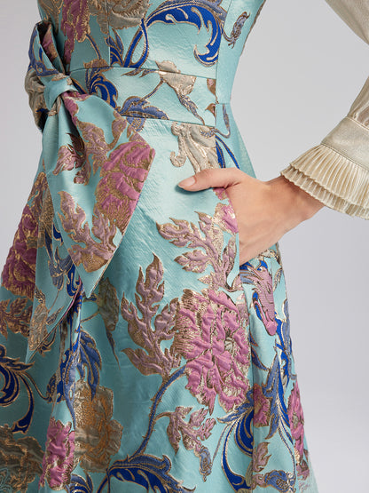 Hand-Set Rhinestone Embellished 3D Floral Bow Dress