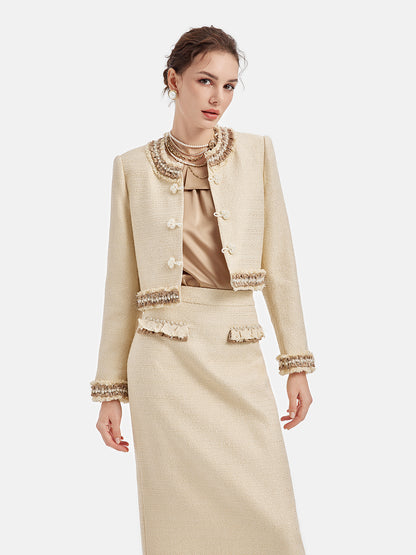 Classic Woven Short Jacket with Knot