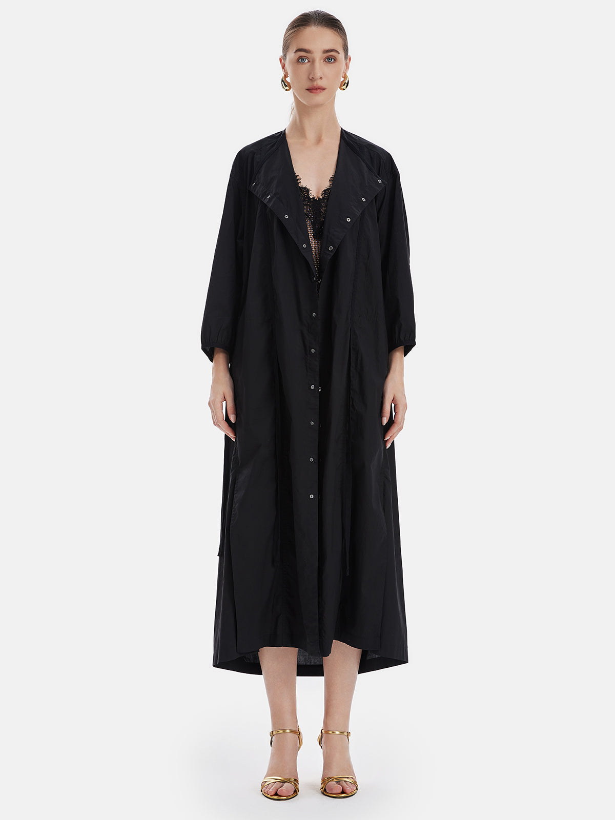 Black Minimalism Button-up Dress