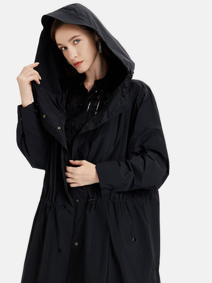 Drawstring Hooded Oversized Trench Coat