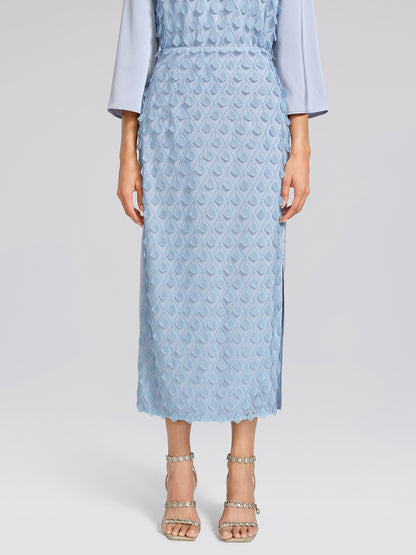 Mesh Ginkgo Embroidery Wave Hem Skirt