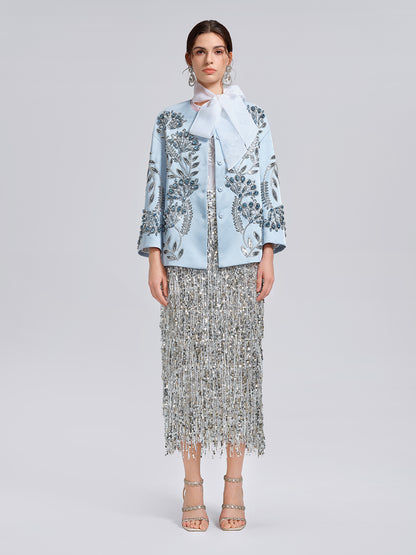 Hand-Beaded Embroidered Blue Jacket
