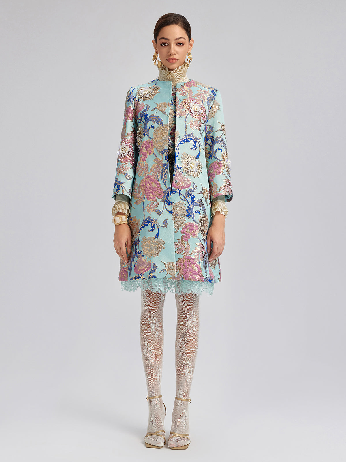 Hand-Set Rhinestone Embellished 3D Floral Jacket