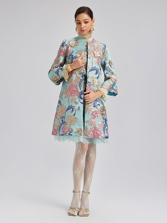 Hand-Set Rhinestone Embellished 3D Floral Jacket