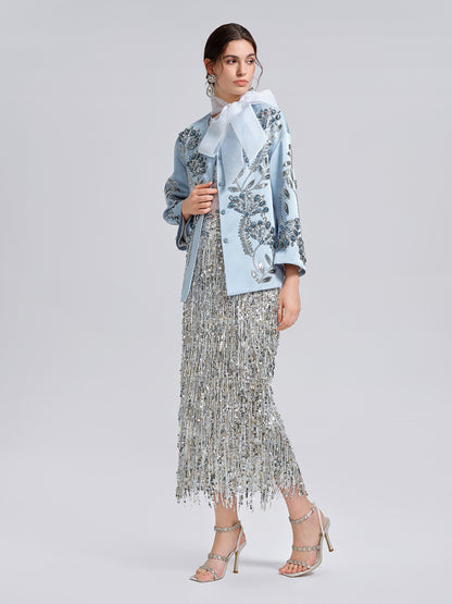 Hand-Beaded Embroidered Blue Jacket