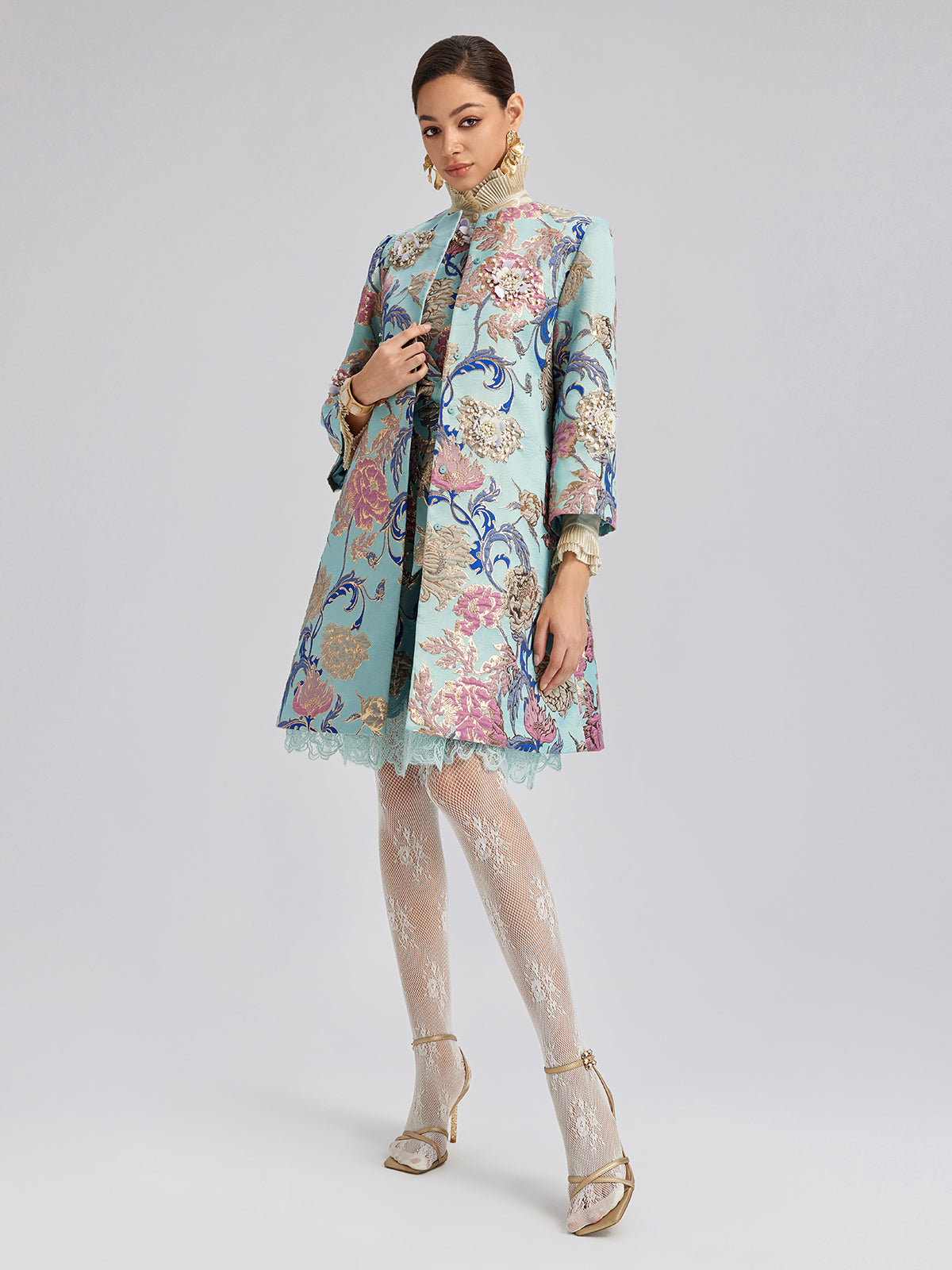 Hand-Set Rhinestone Embellished 3D Floral Jacket