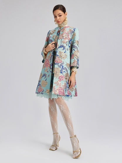 Hand-Set Rhinestone Embellished 3D Floral Jacket