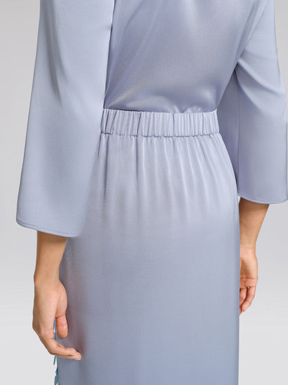 Mesh Ginkgo Embroidery Wave Hem Skirt
