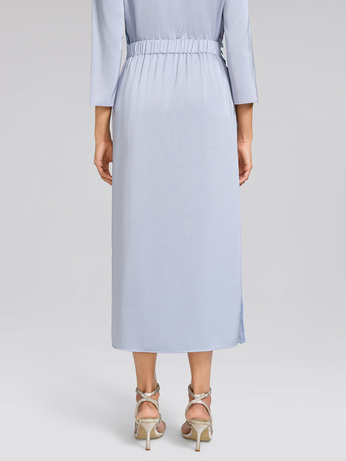 Mesh Ginkgo Embroidery Wave Hem Skirt