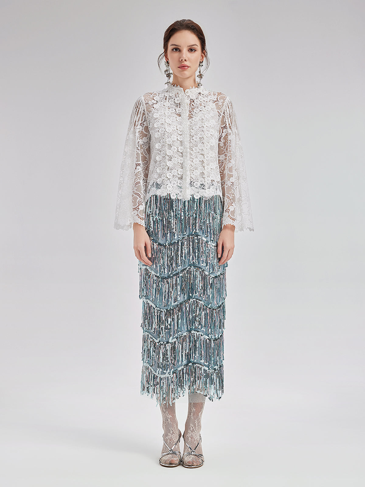 Final Sale | Classic Lace Embroidered Bell-Sleeve Top