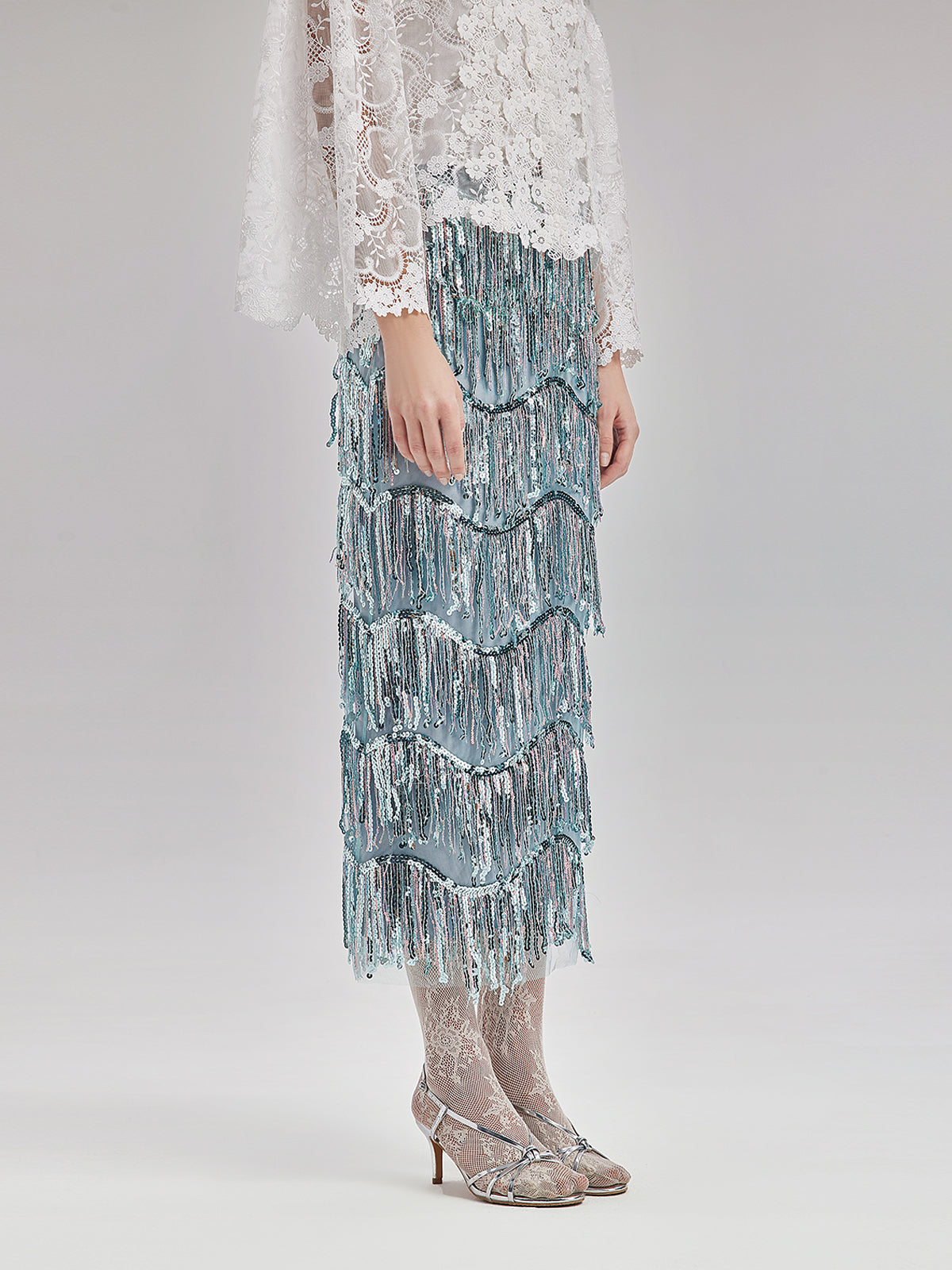 Ripple Tiered Sequin & Tassel Skirt