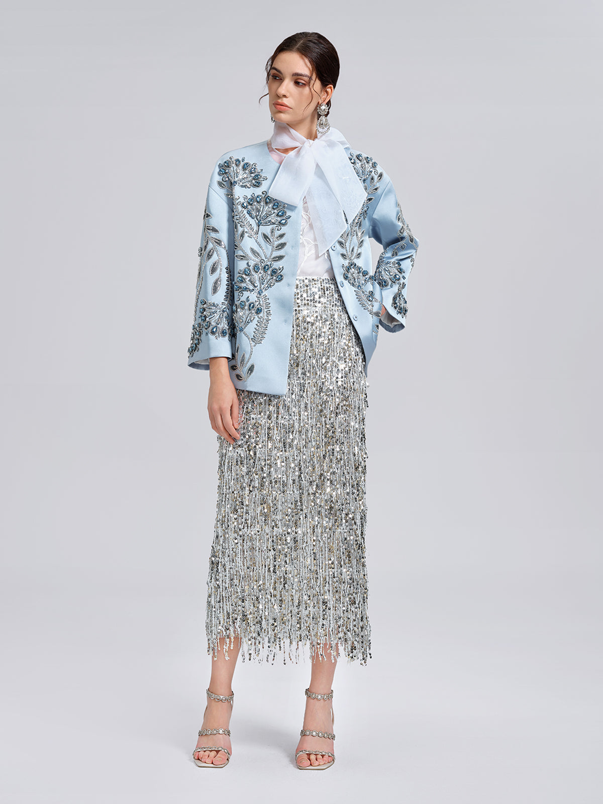 Hand-Beaded Embroidered Blue Jacket