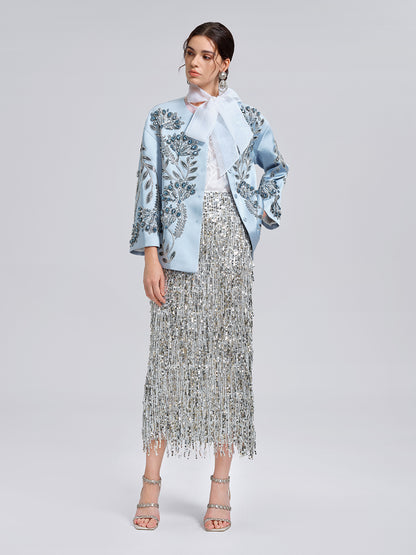 Hand-Beaded Embroidered Blue Jacket