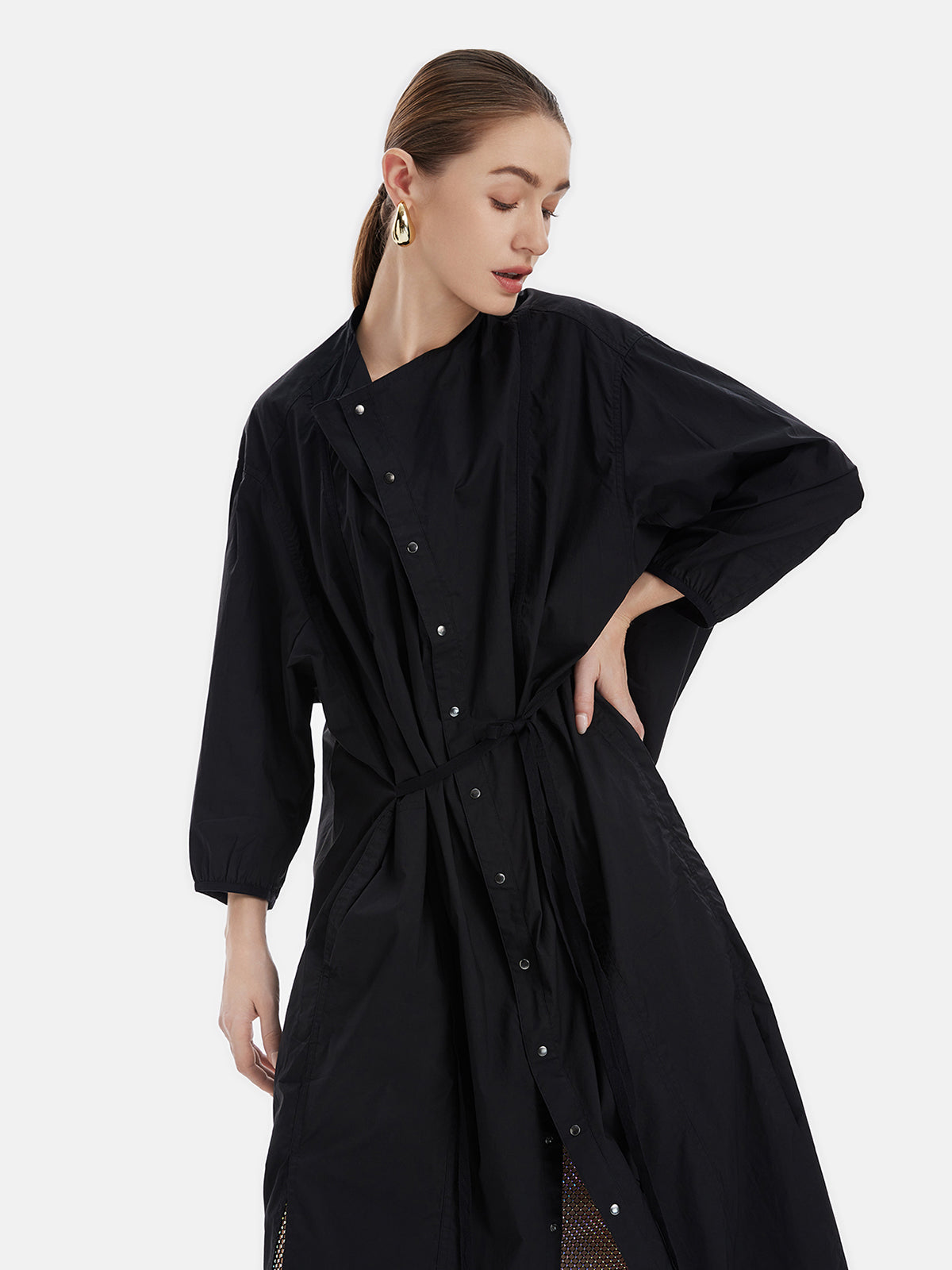 Black Minimalism Button-up Dress