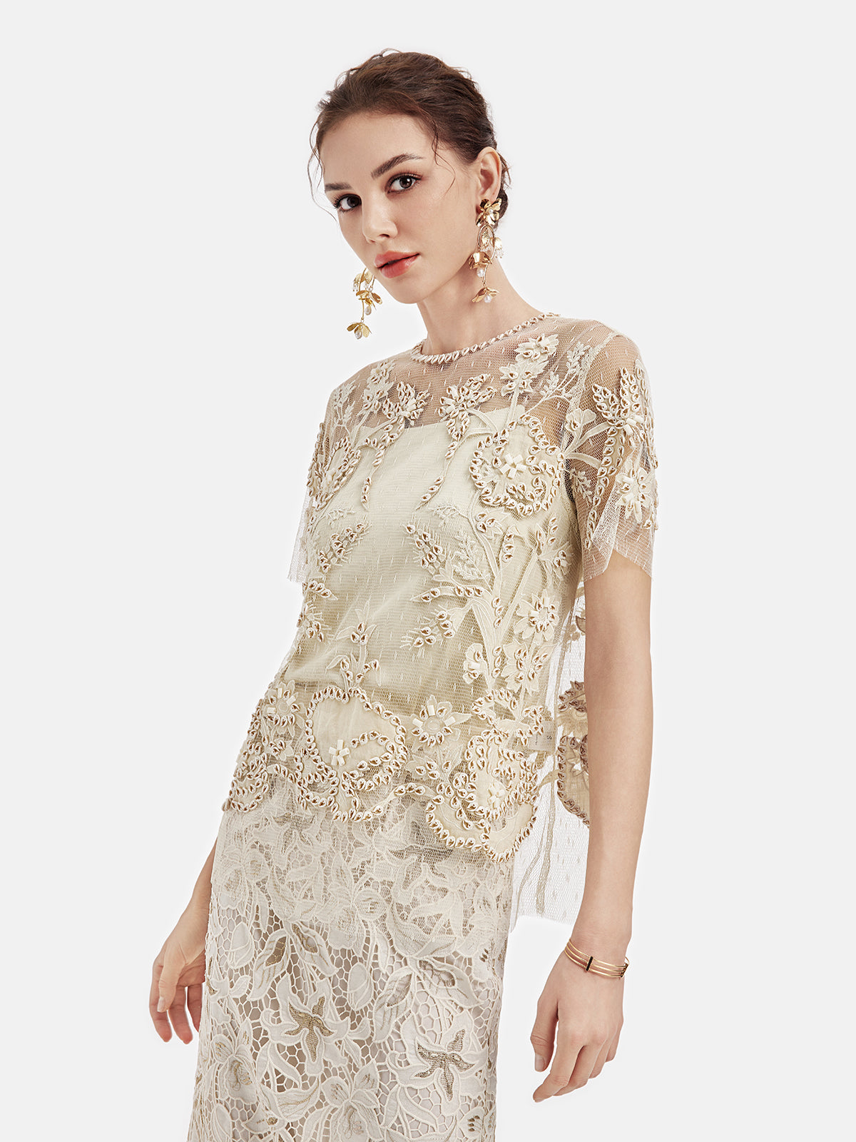 Luxury Shell Embroidered Silk Top