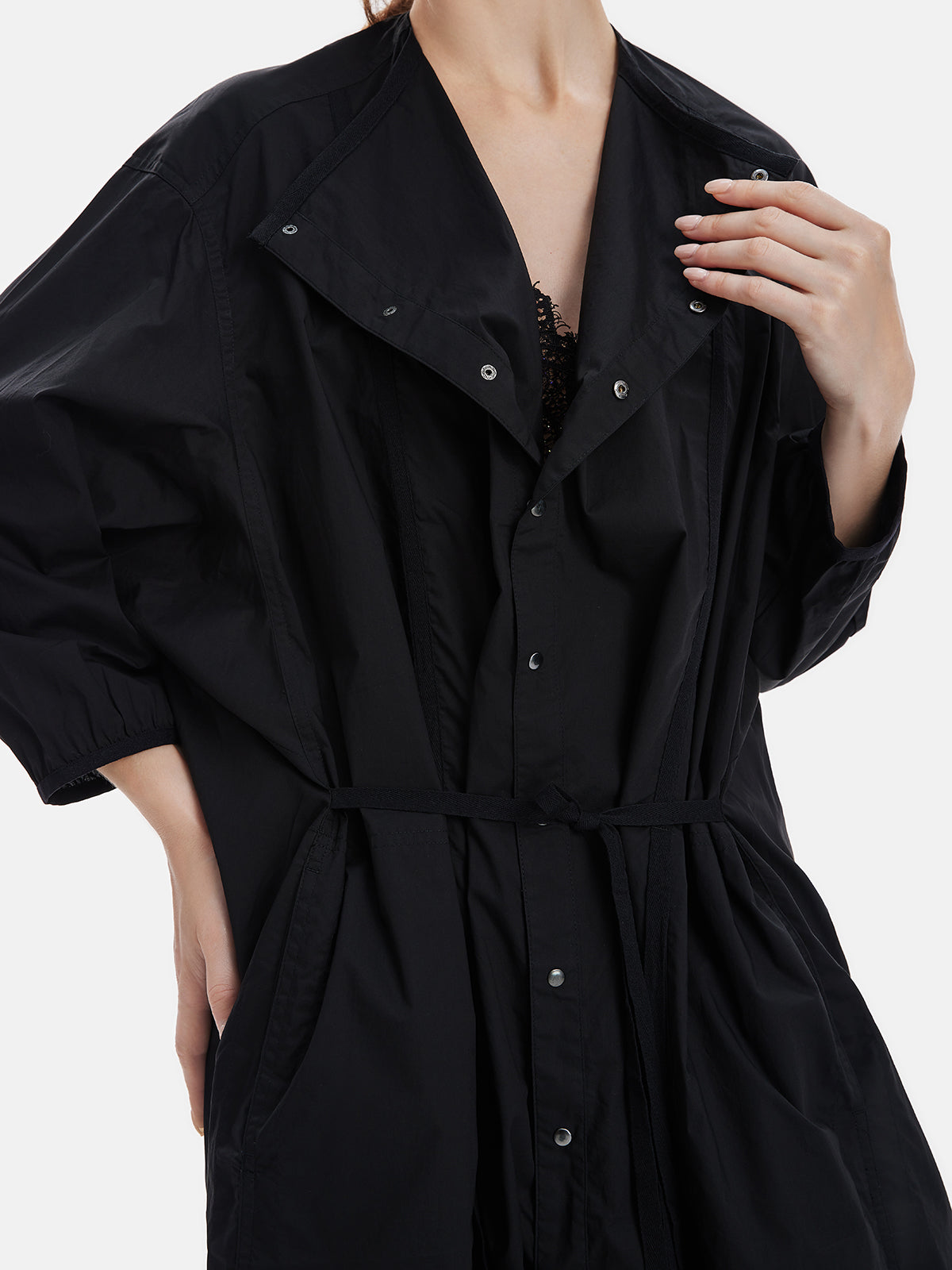 Black Minimalism Button-up Dress