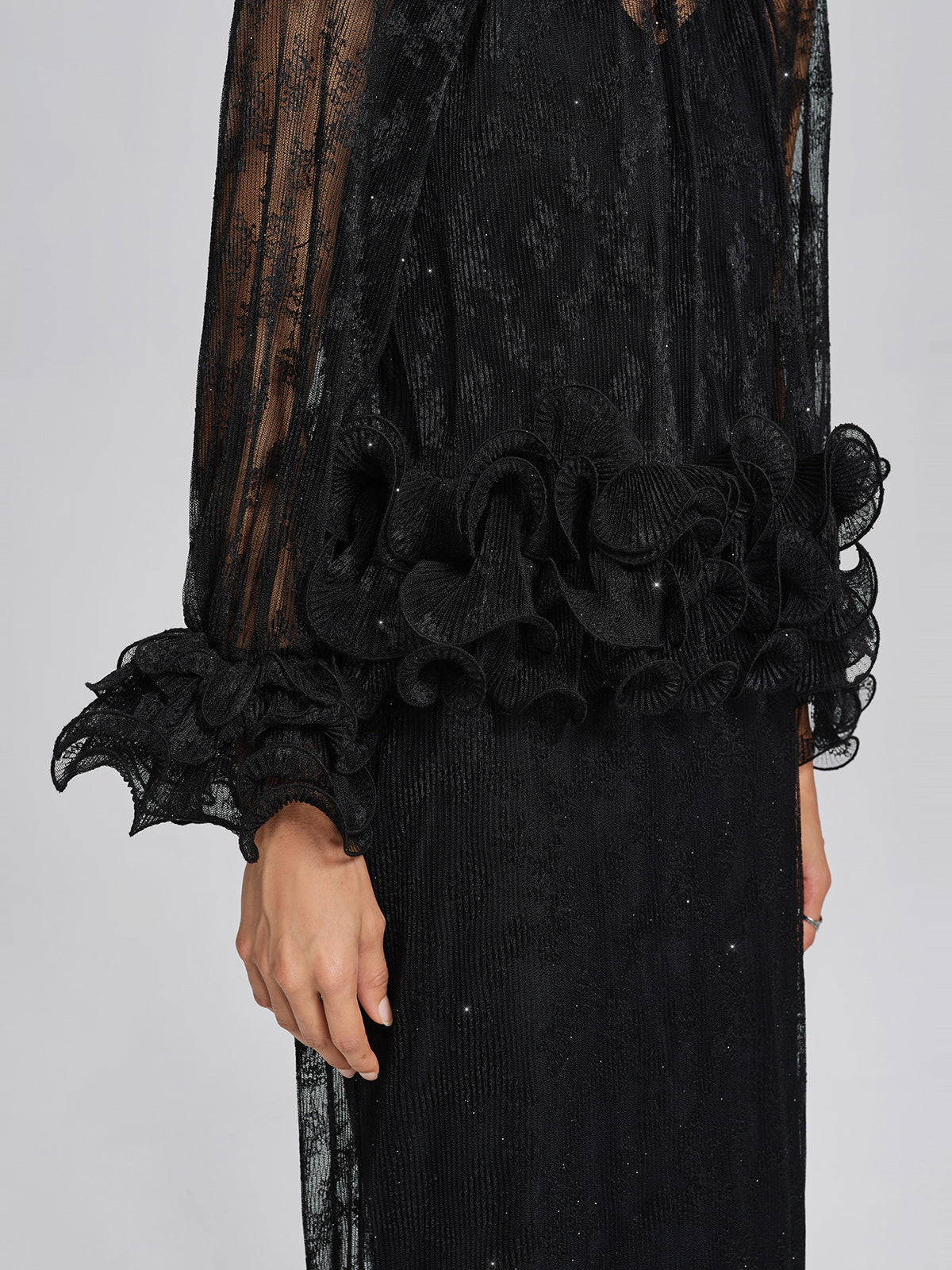 Pleated Mesh Floral Lace Blouse
