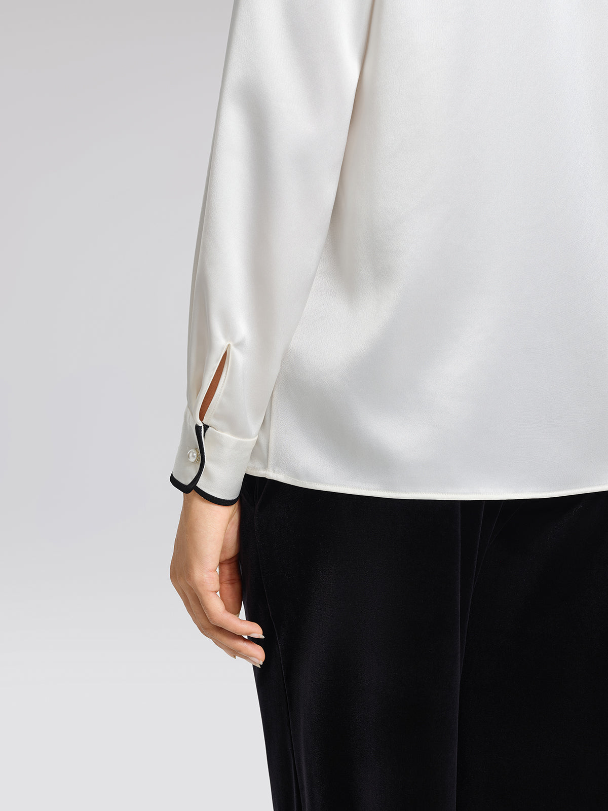 Satin Contrast Trim Bow Shirt