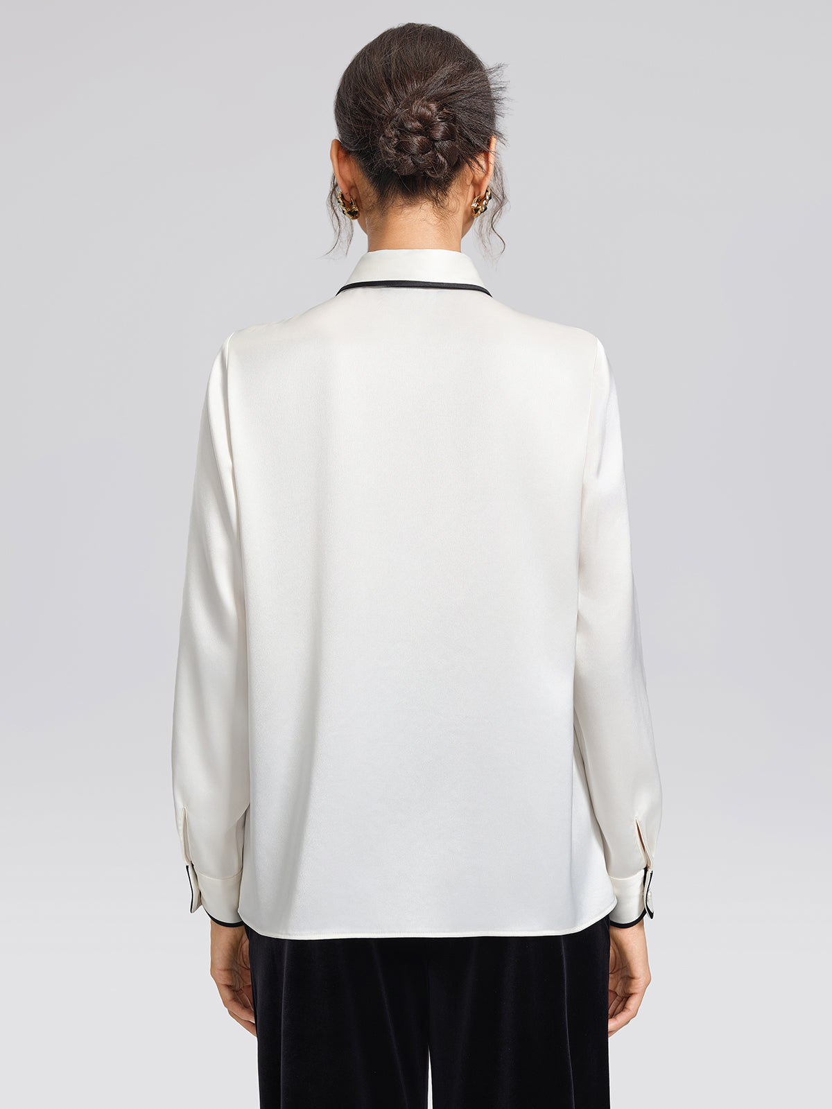 Satin Contrast Trim Bow Shirt