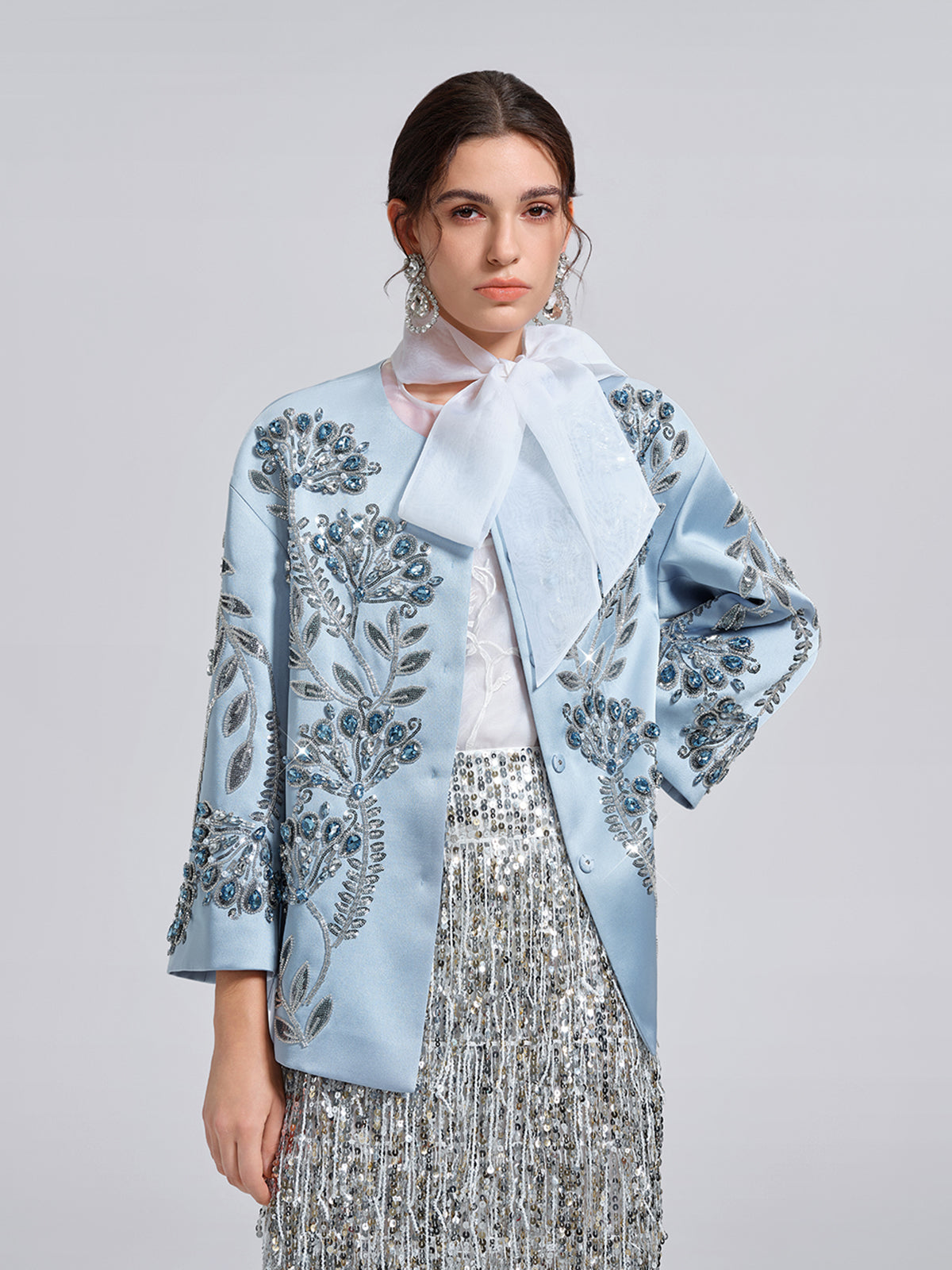 Hand-Beaded Embroidered Blue Jacket