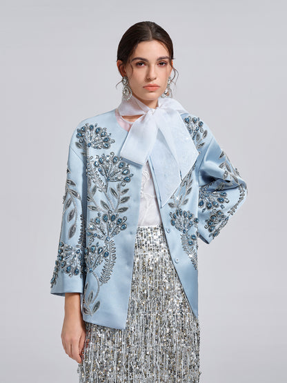 Hand-Beaded Embroidered Blue Jacket