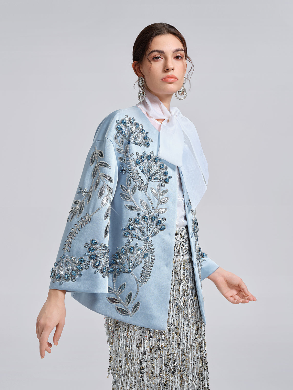 Hand-Beaded Embroidered Blue Jacket