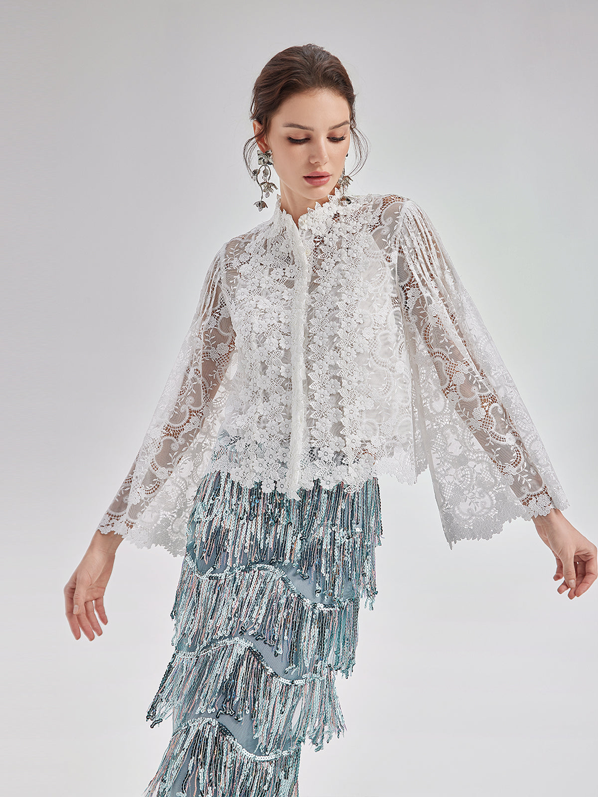 Final Sale | Classic Lace Embroidered Bell-Sleeve Top