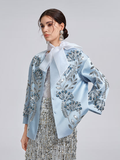 Hand-Beaded Embroidered Blue Jacket