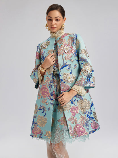 Hand-Set Rhinestone Embellished 3D Floral Jacket