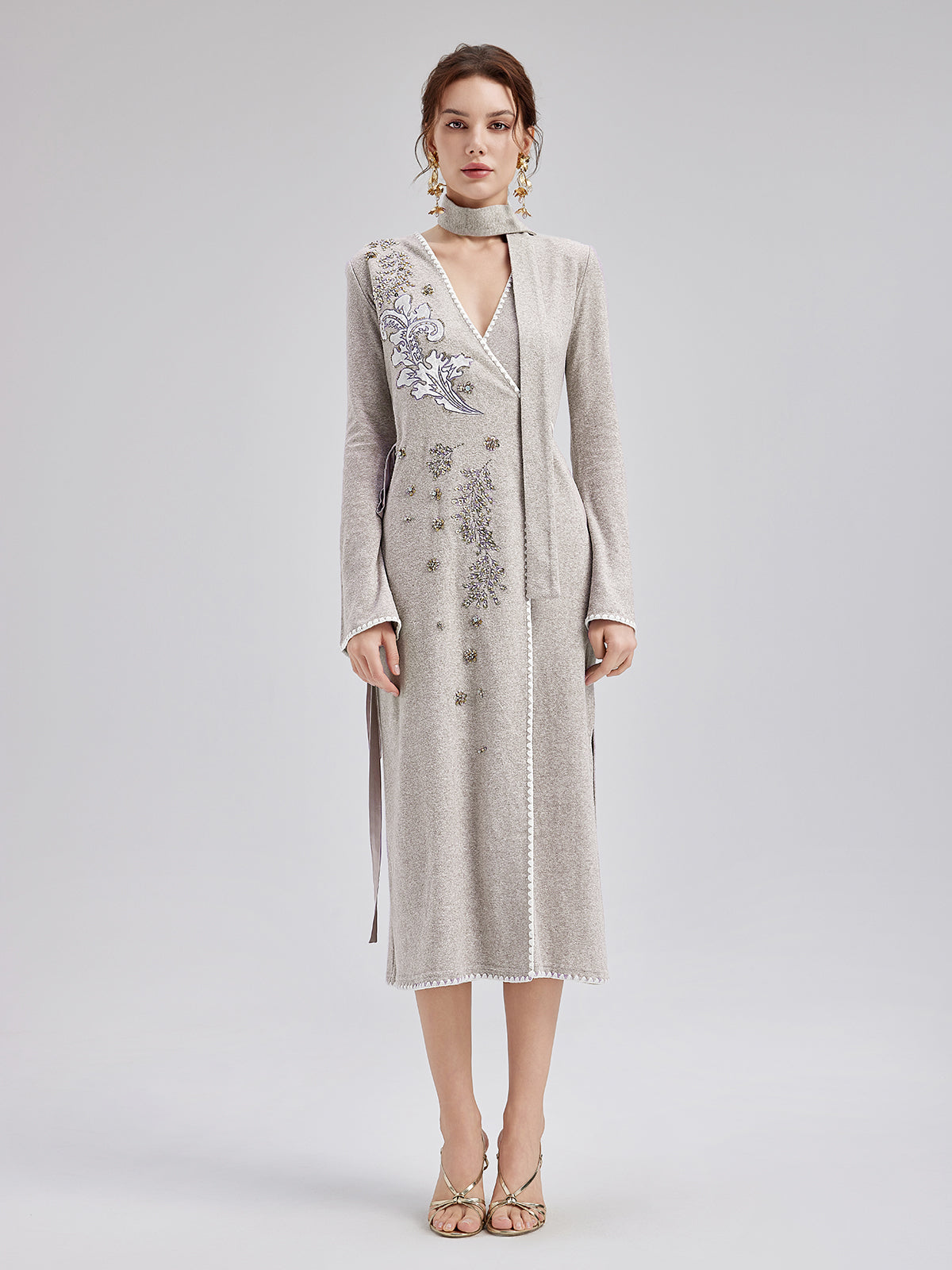 Cashmere Embroidered Sequin Wrap Dress