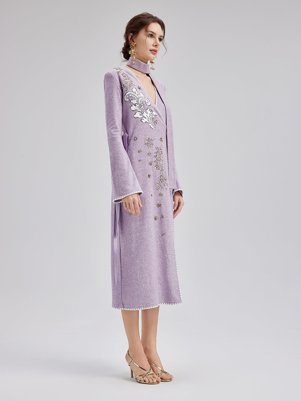 Cashmere Embroidered Sequin Wrap Dress