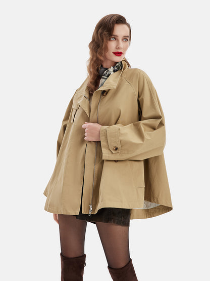 Over Long Cotton Stand Collar Trench Coat