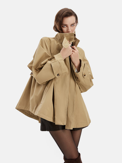 Over Long Cotton Stand Collar Trench Coat