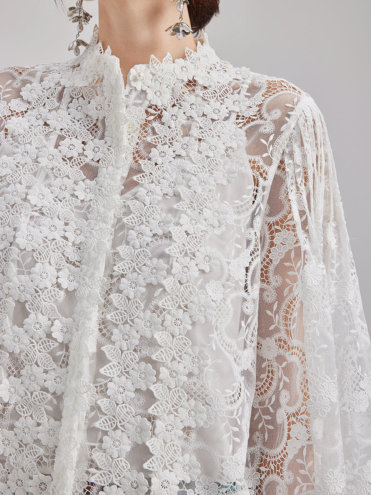 Classic Lace Embroidered Bell-Sleeve Top