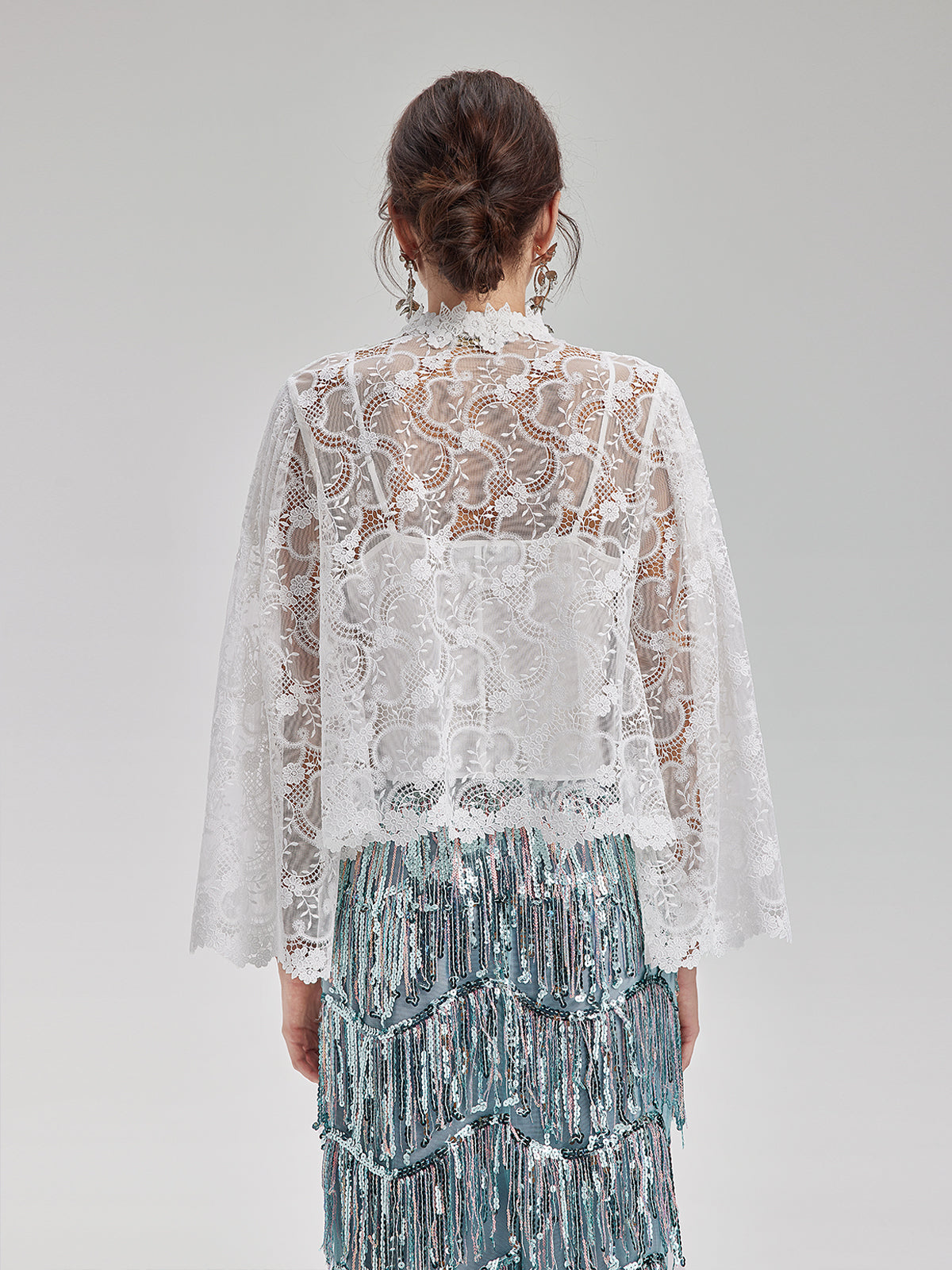 Final Sale | Classic Lace Embroidered Bell-Sleeve Top