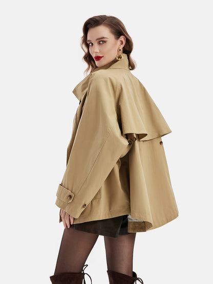 Over Long Cotton Stand Collar Trench Coat