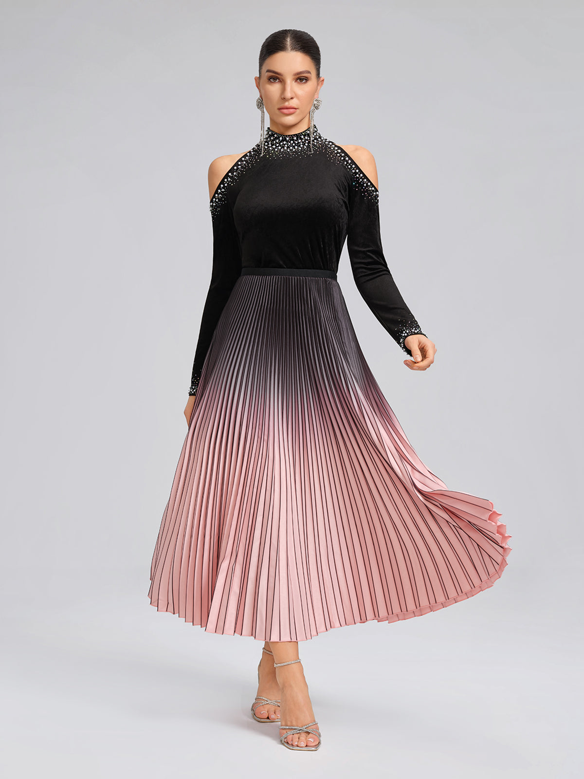 Gradient Sculpted Pleated Skirt