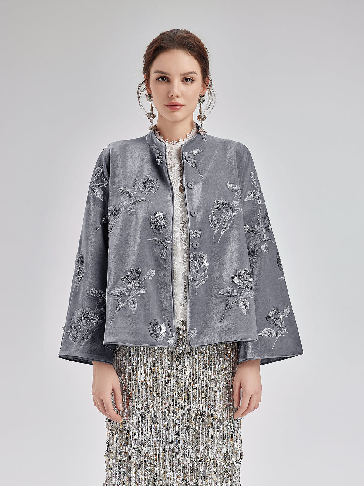 French Velvet Beaded Embroidered Cape Coat