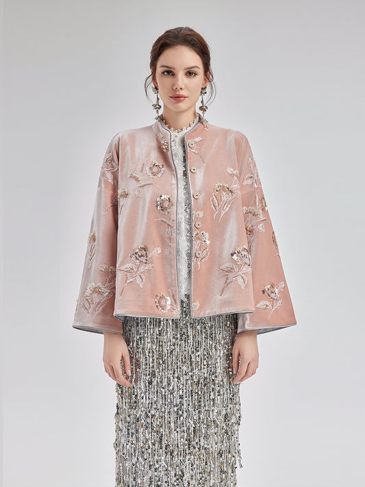 French Velvet Beaded Embroidered Cape Coat