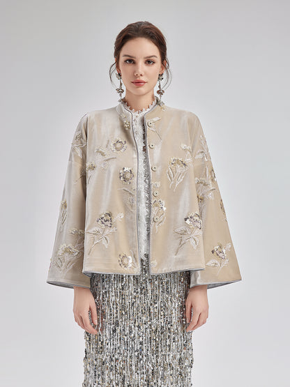 French Velvet Beaded Embroidered Cape Coat