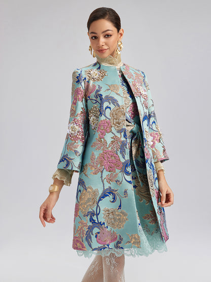 Hand-Set Rhinestone Embellished 3D Floral Jacket