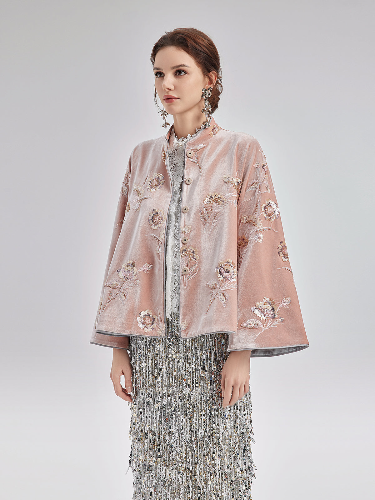 French Velvet Beaded Embroidered Cape Coat